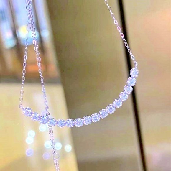 New Beautiful 925 Silver Sim. Diamond Necklace - Picture 1 of 2